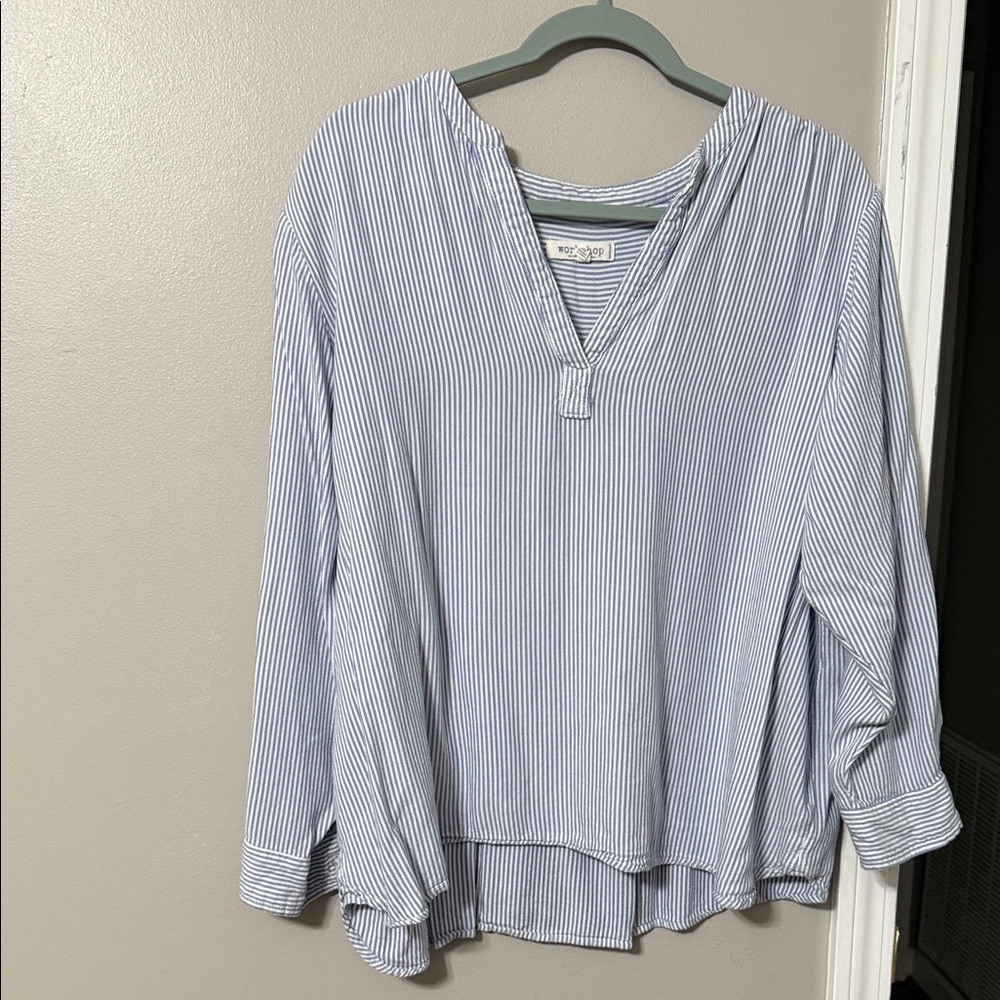 Workshop Republic Clothing Pinstripe V-Neck Blouse